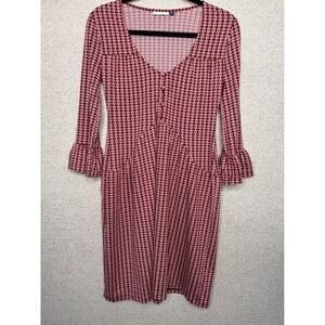 Cabana Life XS Burgundy Print Dress Ruffle Sleeve Stretch Mini Midi